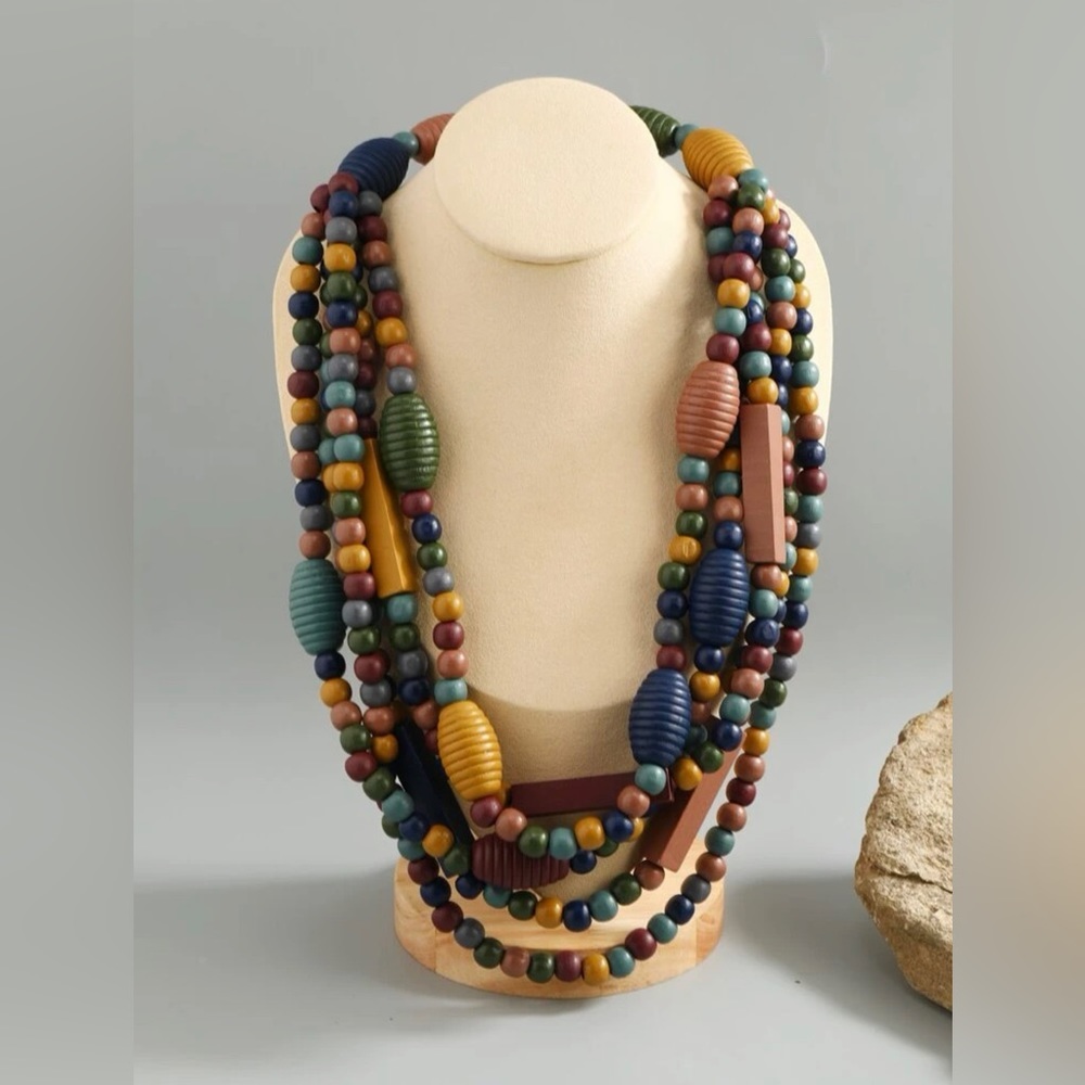 Multicolor Wood Bead Necklaces Statement Jewelry Accessories for Women​